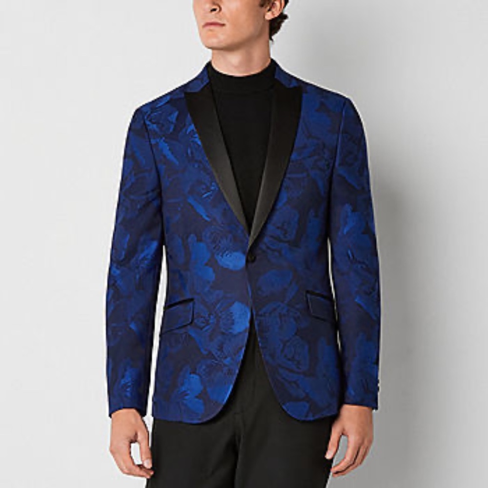 NWT J. Ferrar Mens Floral Slim Fit Tuxedo Jacket Size 40 Long